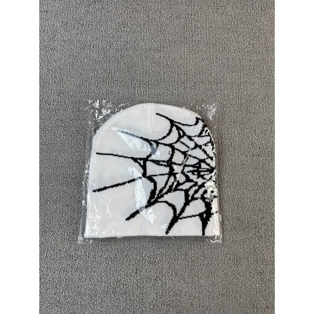 Spider Web Beanie Hat‎ New White Black Streetwear